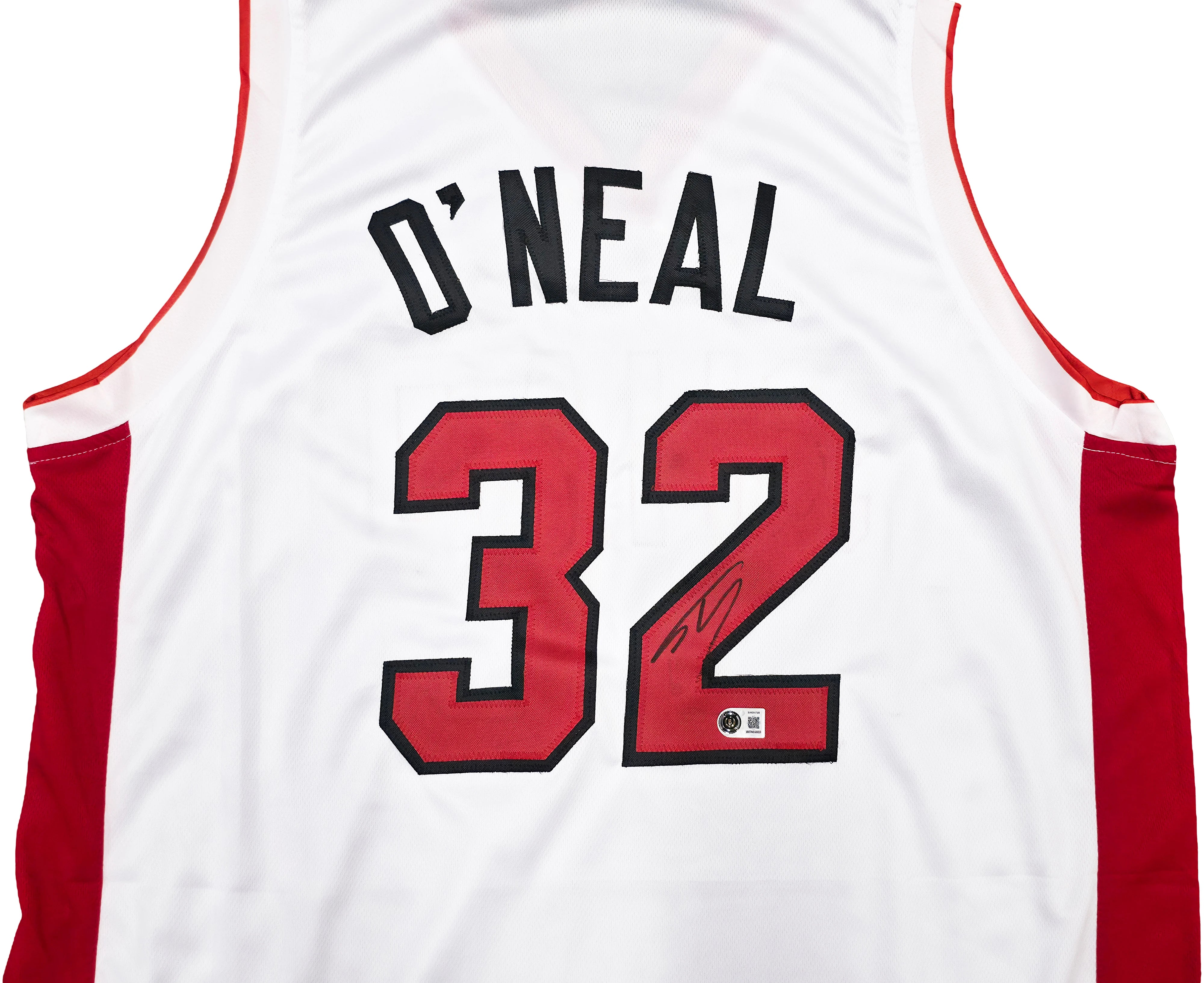 Shaquille O'Neal Autographed Miami Heat White Basketball Jersey (Size XL) - Beckett BAS Witness Authenticated