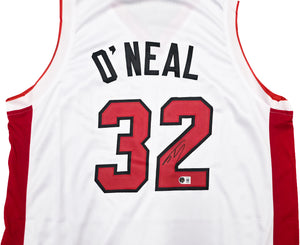 Shaquille O'Neal Autographed Miami Heat White Basketball Jersey (Size XL) - Beckett BAS Witness Authenticated