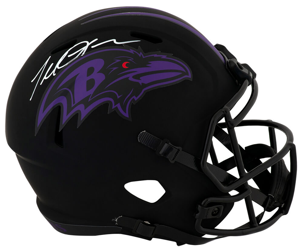 Terrell Suggs Autographed Baltimore Ravens Eclipse Black Matte Riddell Full-Size Speed Replica Football Helmet - Schwartz Authenticated