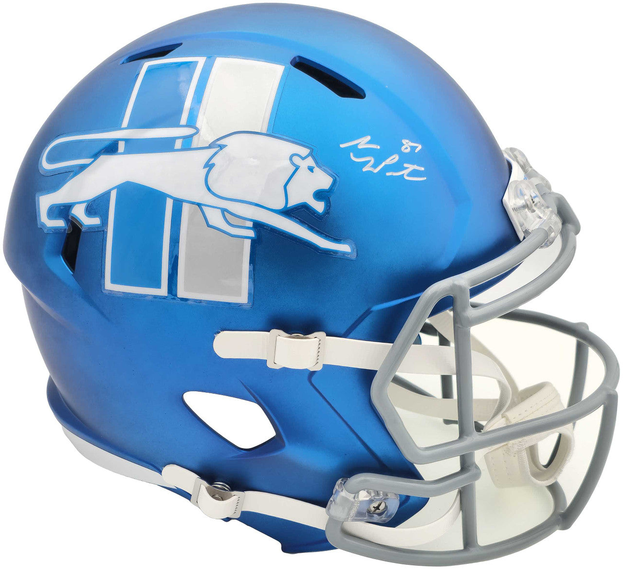 Sam LaPorta Autographed Detroit Lions Flat Matte Blue 2023 Alternate Full Size Replica Speed Helmet Beckett BAS Witness Stock #230025