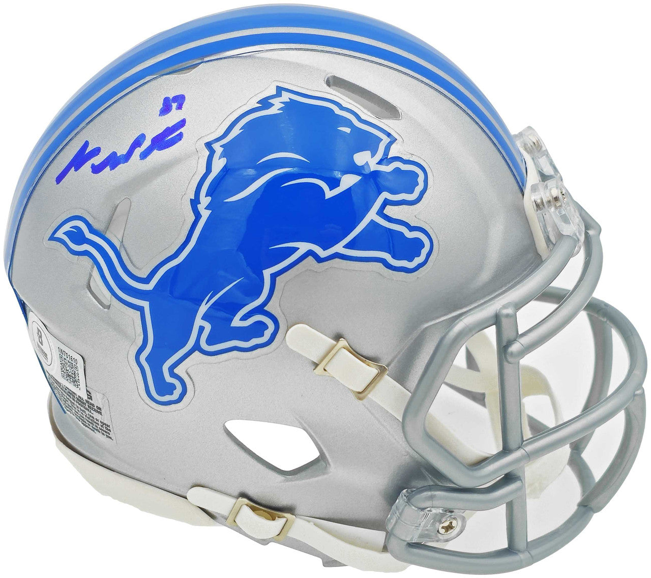 Sam LaPorta Autographed Detroit Lions Silver Speed Mini Helmet Beckett BAS Witness Stock #230026