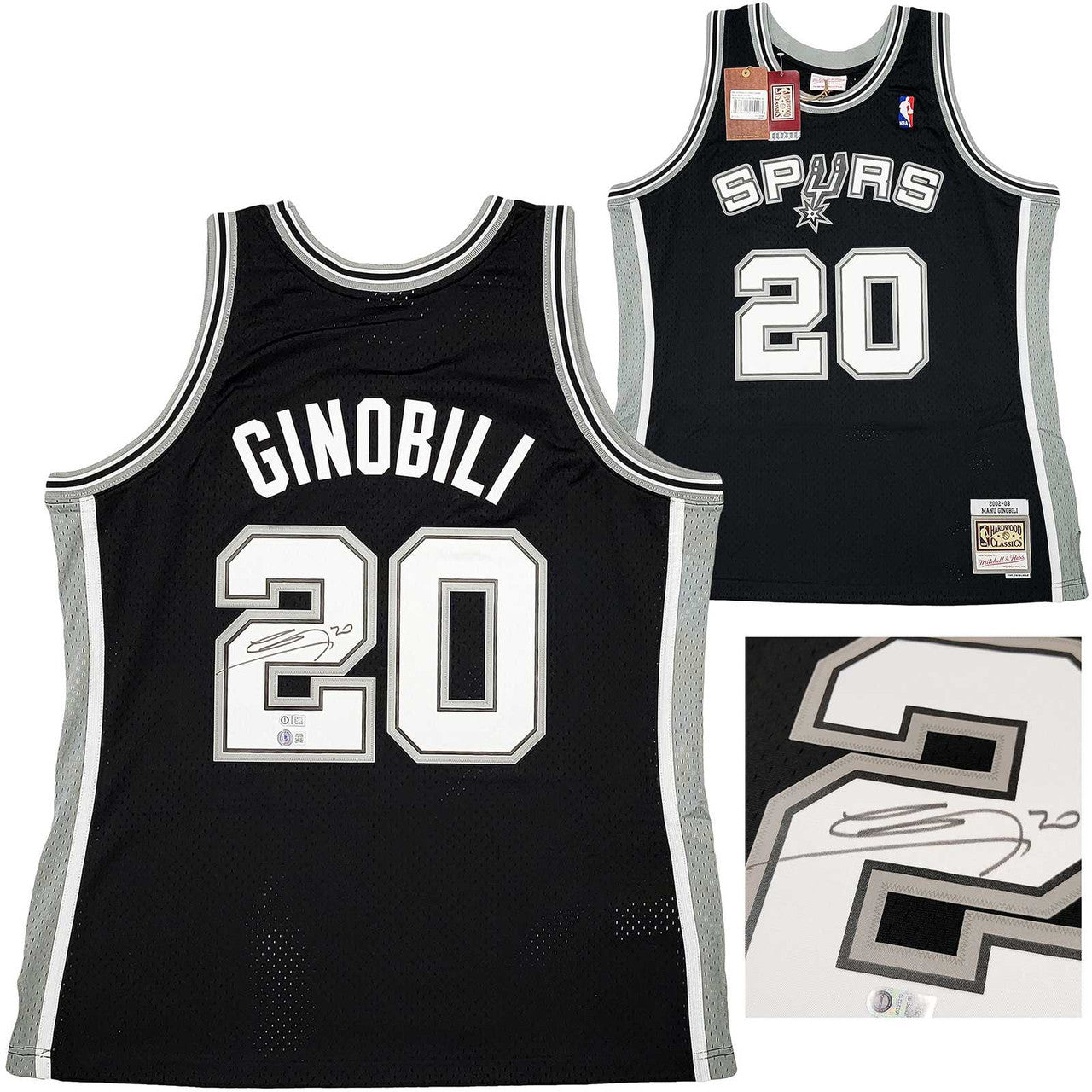 San Antonio Spurs Manu Ginobili Autographed Black Authentic Mitchell & Ness Swingman Jersey Size XL Beckett BAS Witness Stock #211905