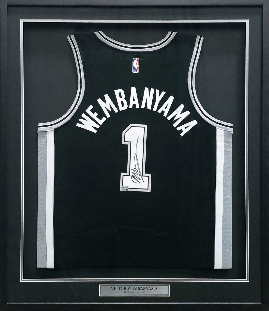San Antonio Spurs Victor Wembanyama Autographed Framed Black Nike Swingman Icon Edition Jersey Fanatics Holo
