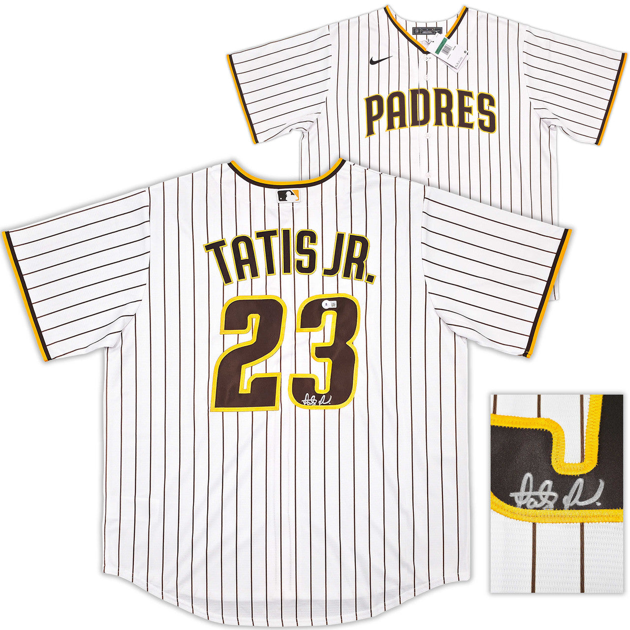 San Diego Padres Fernando Tatis Jr. Autographed White Pinstripes Nike Jersey Size XL Beckett BAS Witness