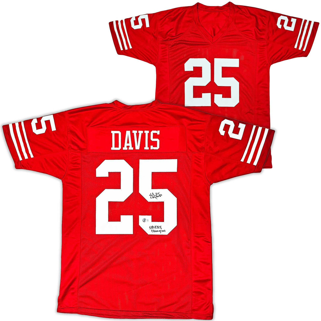 Eric Davis Autographed 49ers Red Jersey “SB XXIX Champion” – BAS QR