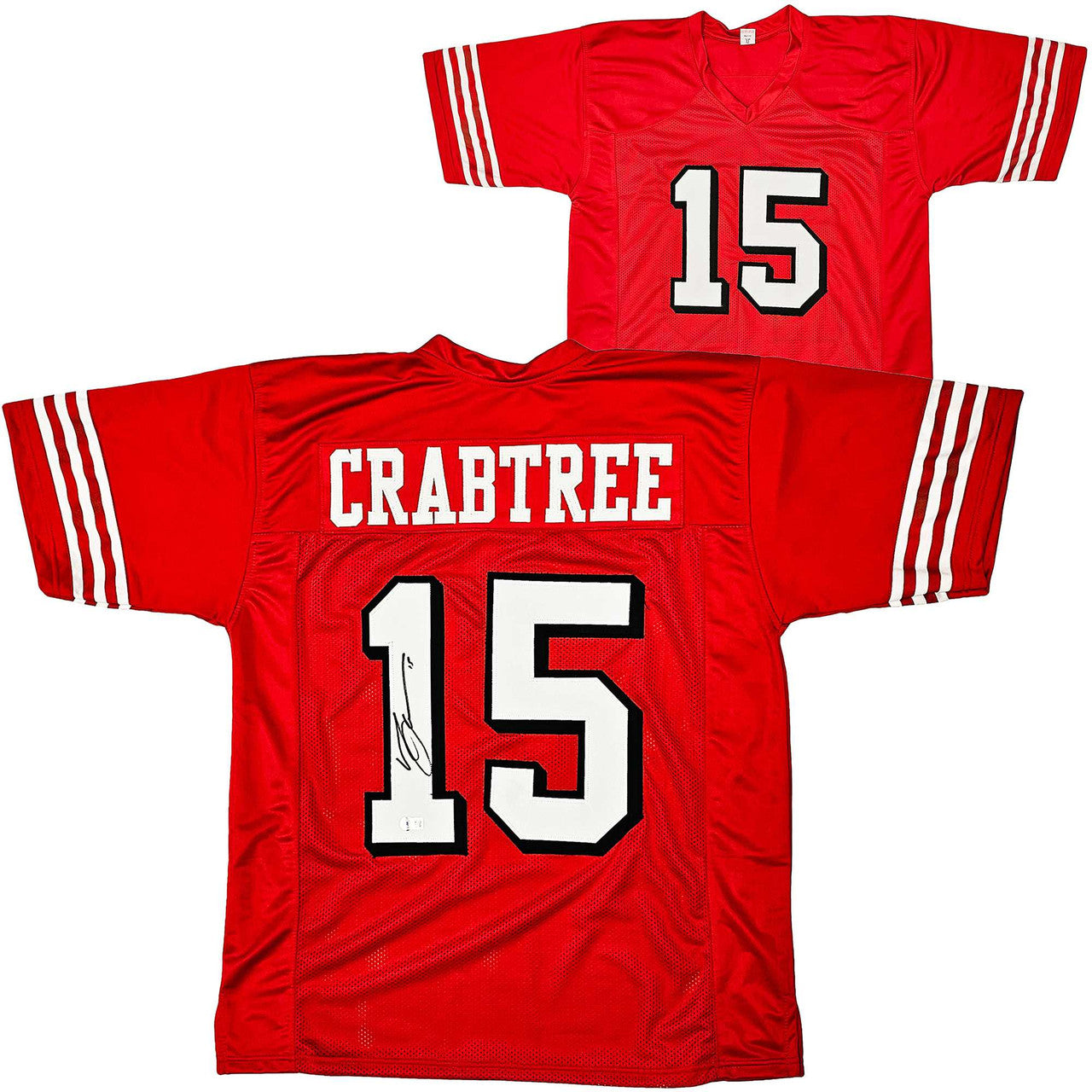 Michael Crabtree Autographed San Francisco 49ers Red Custom Jersey – Beckett BAS Witness!