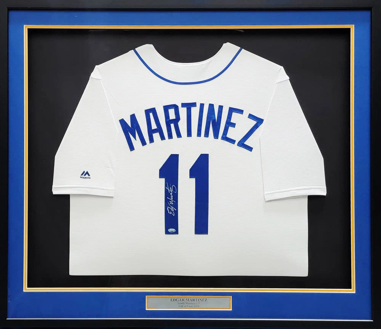 Seattle Mariners Edgar Martinez Autographed Framed White Majestic Jersey MCS Holo