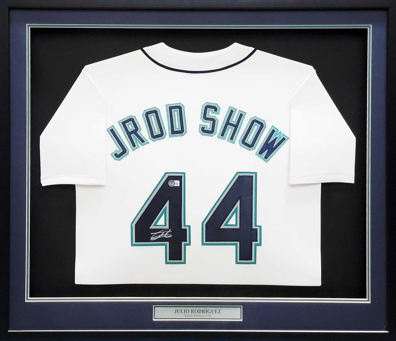 Seattle Mariners Julio Rodriguez Autographed Framed White Jersey JROD Show Beckett BAS Witness