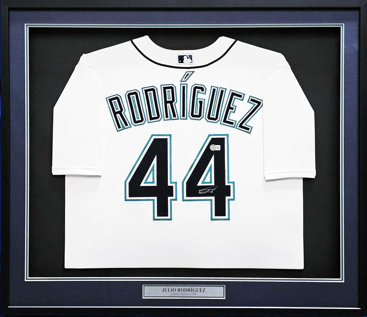 Seattle Mariners Julio Rodriguez Autographed Framed White Nike Jersey Beckett BAS QR