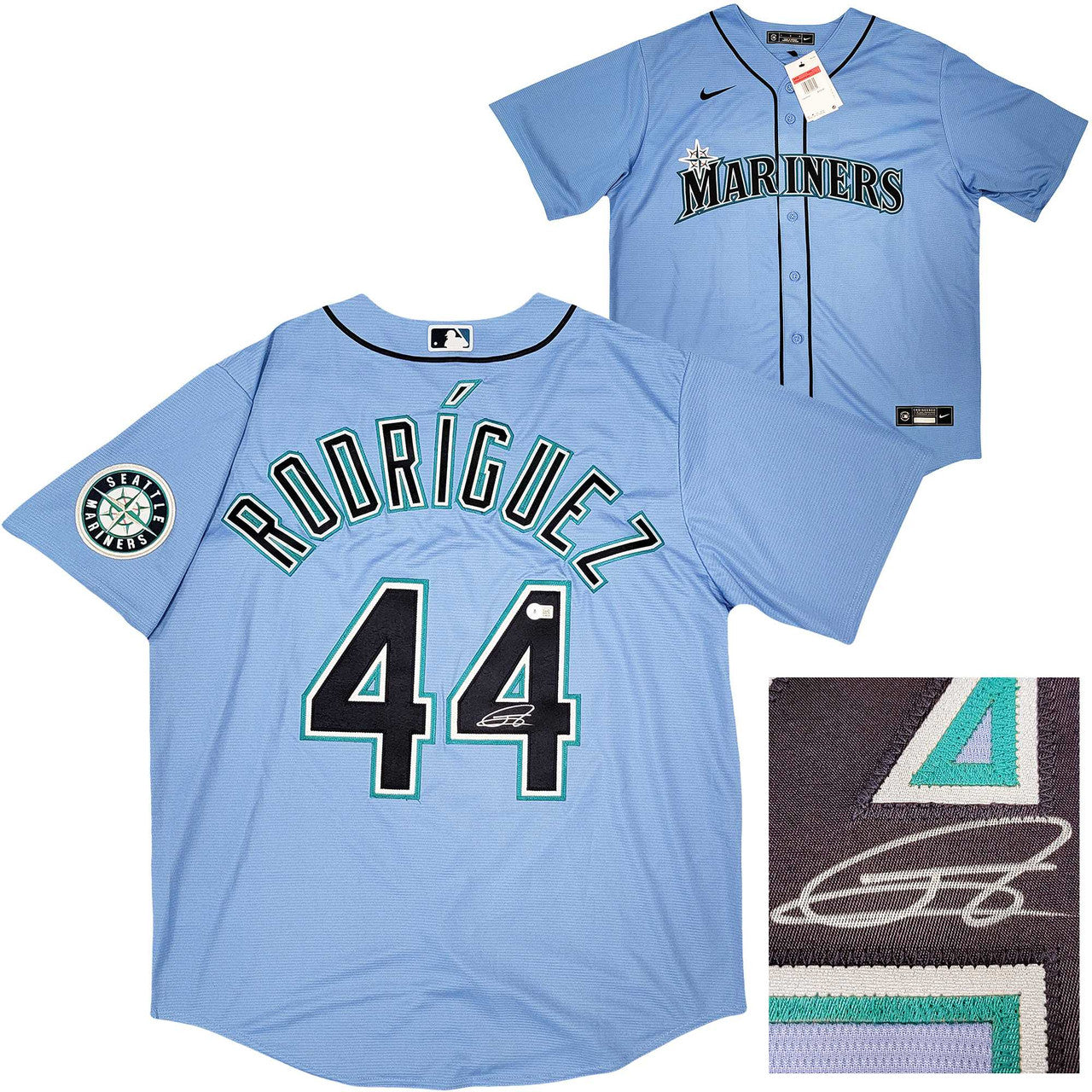 Seattle Mariners Julio Rodriguez Autographed Light Blue Nike Spring Training Jersey Size L Beckett BAS Witness