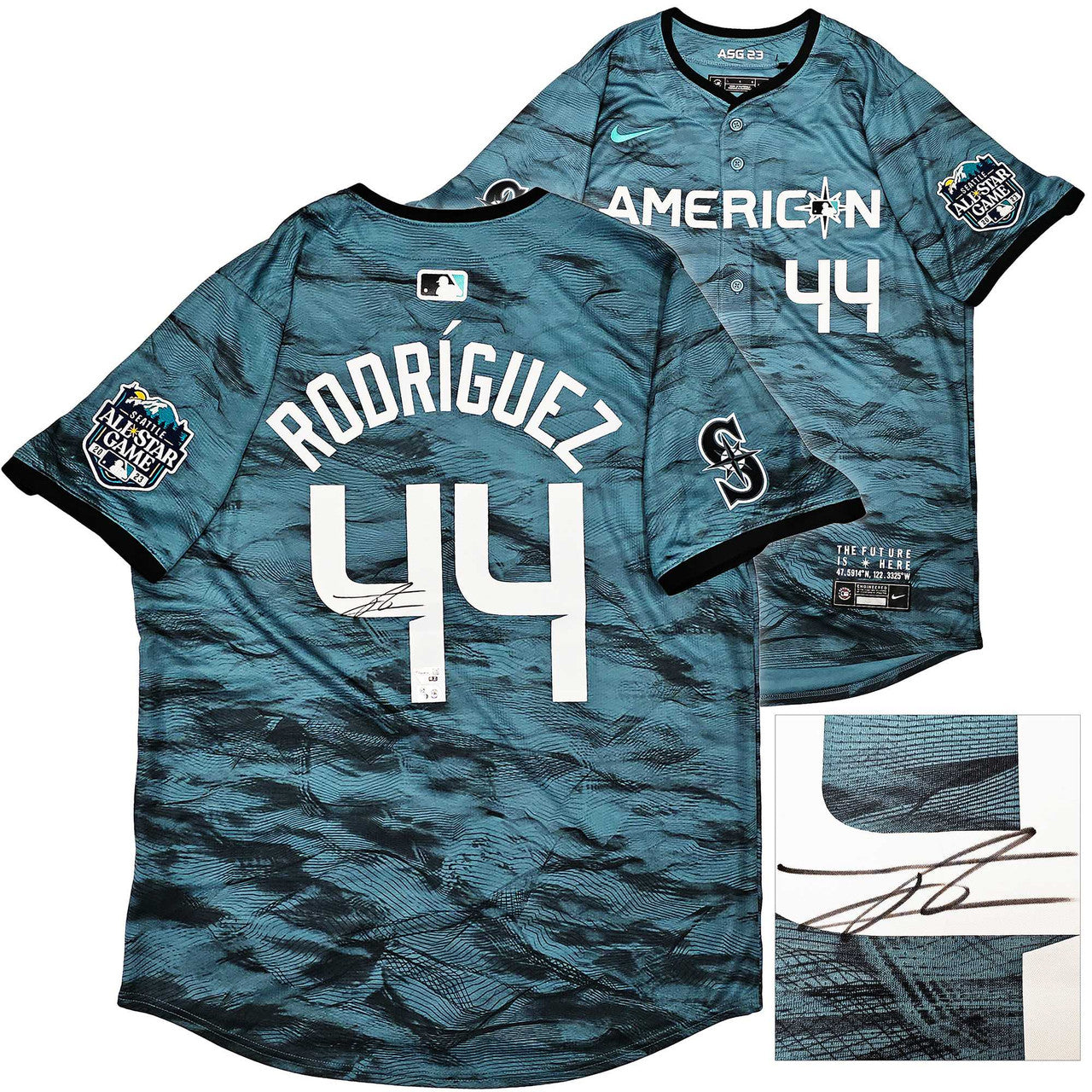 Seattle Mariners Julio Rodriguez Autographed Teal Nike 2023 MLB All Star Game Jersey Size L MLB & Fanatics Holo