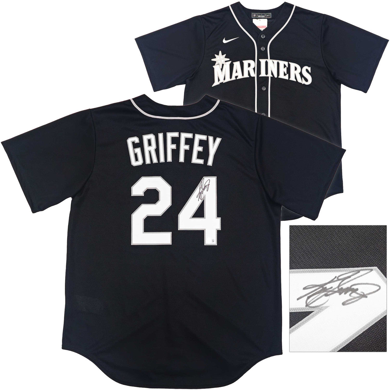 Seattle Mariners Ken Griffey Jr. Autographed Black Nike Jersey – Size L – Beckett BAS Witness