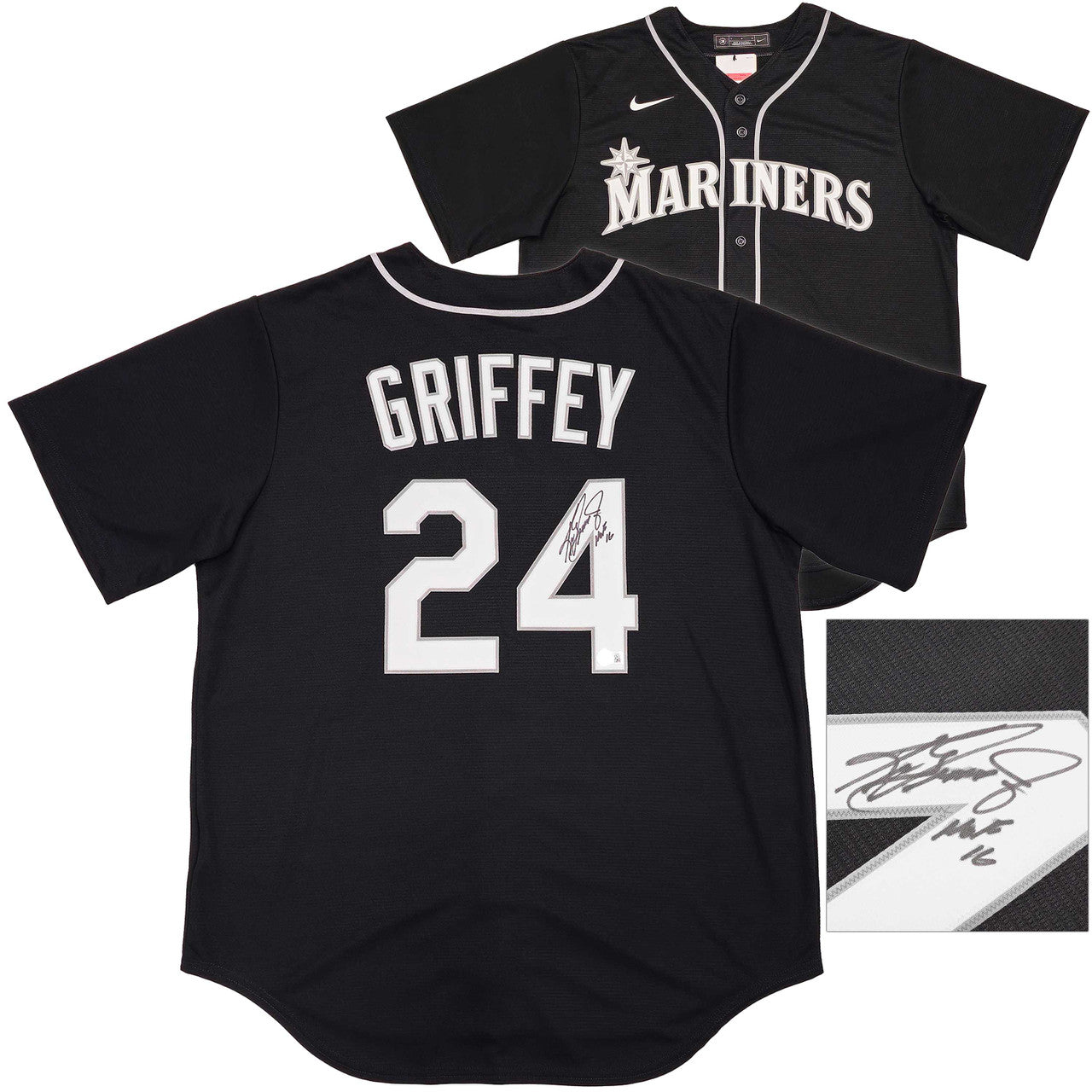 Ken Griffey Jr. Autographed Mariners Black Nike Jersey “HOF 16” – BAS Witness