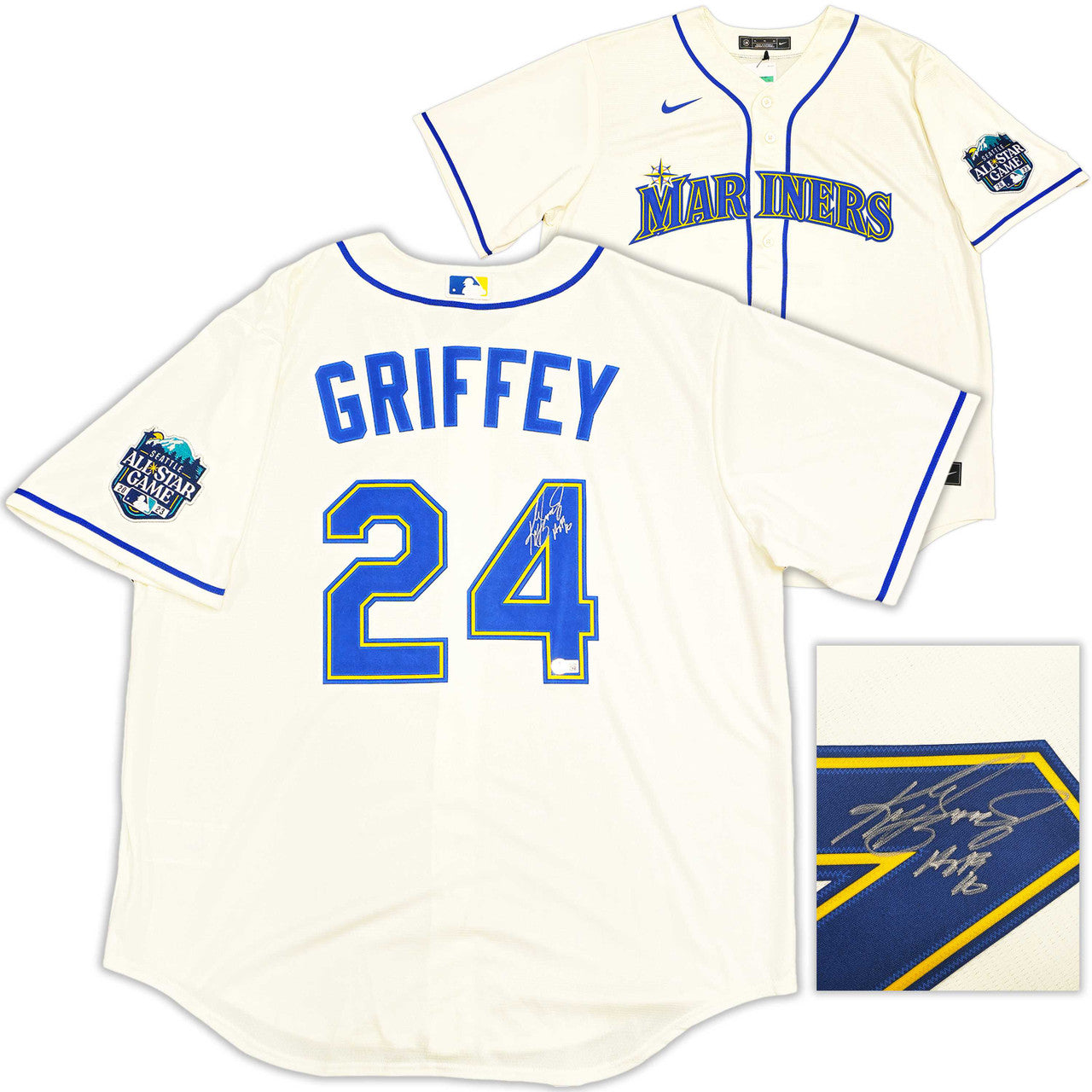 Ken Griffey Jr. Autographed Mariners Cream Nike Jersey “HOF 16” – 2023 All-Star Patch – BAS Witness