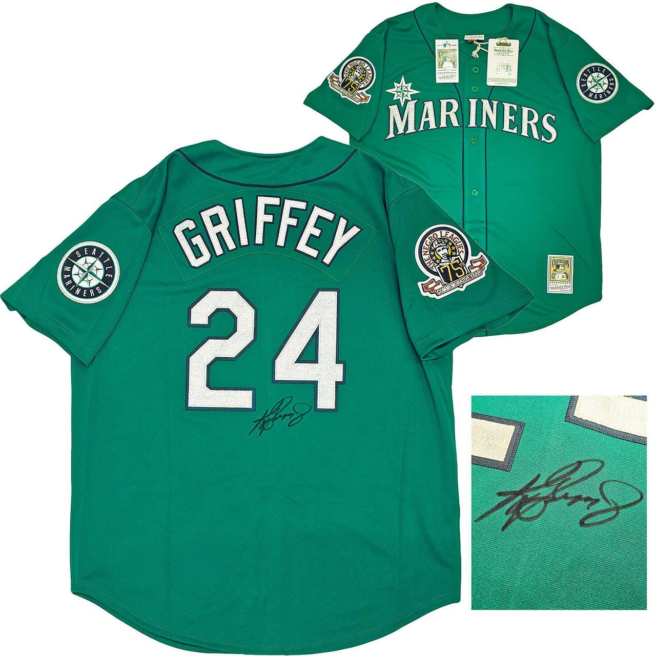 Ken Griffey Jr. Autographed Mariners 1995 Teal Mitchell & Ness Cooperstown Jersey w/ Negro League Patch – Size XL – Beckett BAS Witness