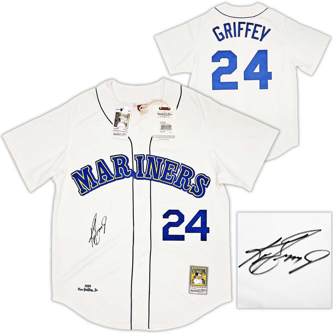 Ken Griffey Jr. Autographed Mariners 1989 Mitchell & Ness White Cooperstown Jersey – Size L – Beckett BAS Witness