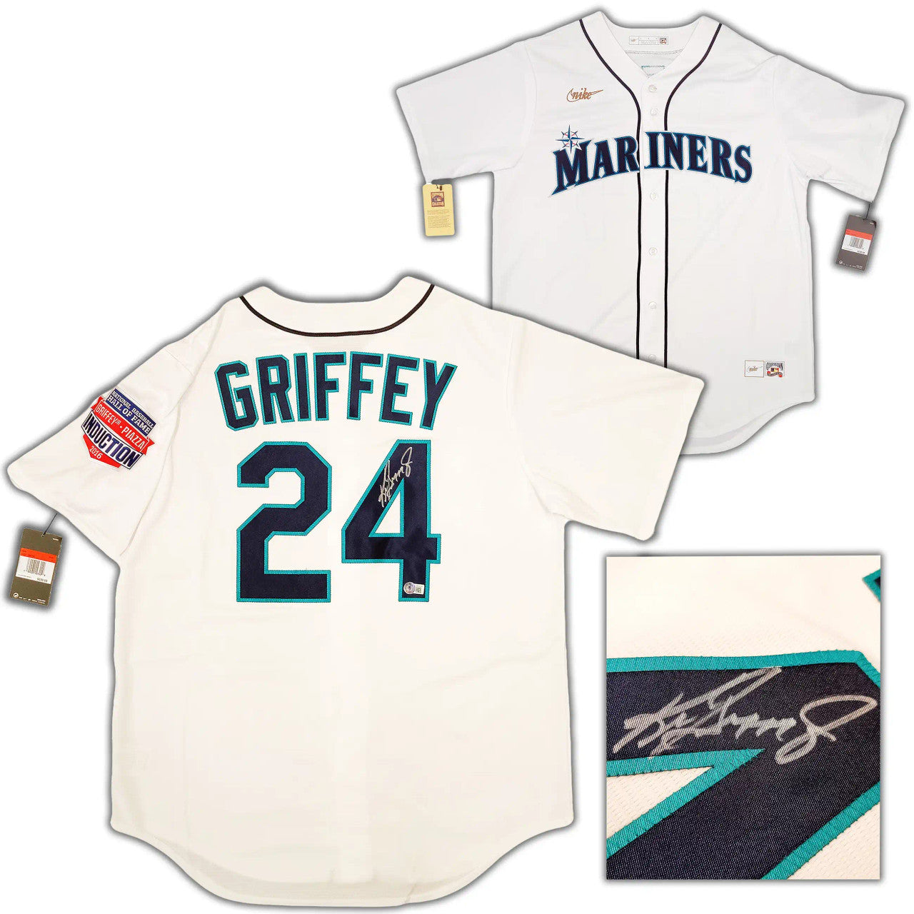 Seattle Mariners Ken Griffey Jr. Autographed White Nike Cooperstown Edition Jersey HOF Patch Size L Beckett BAS QR