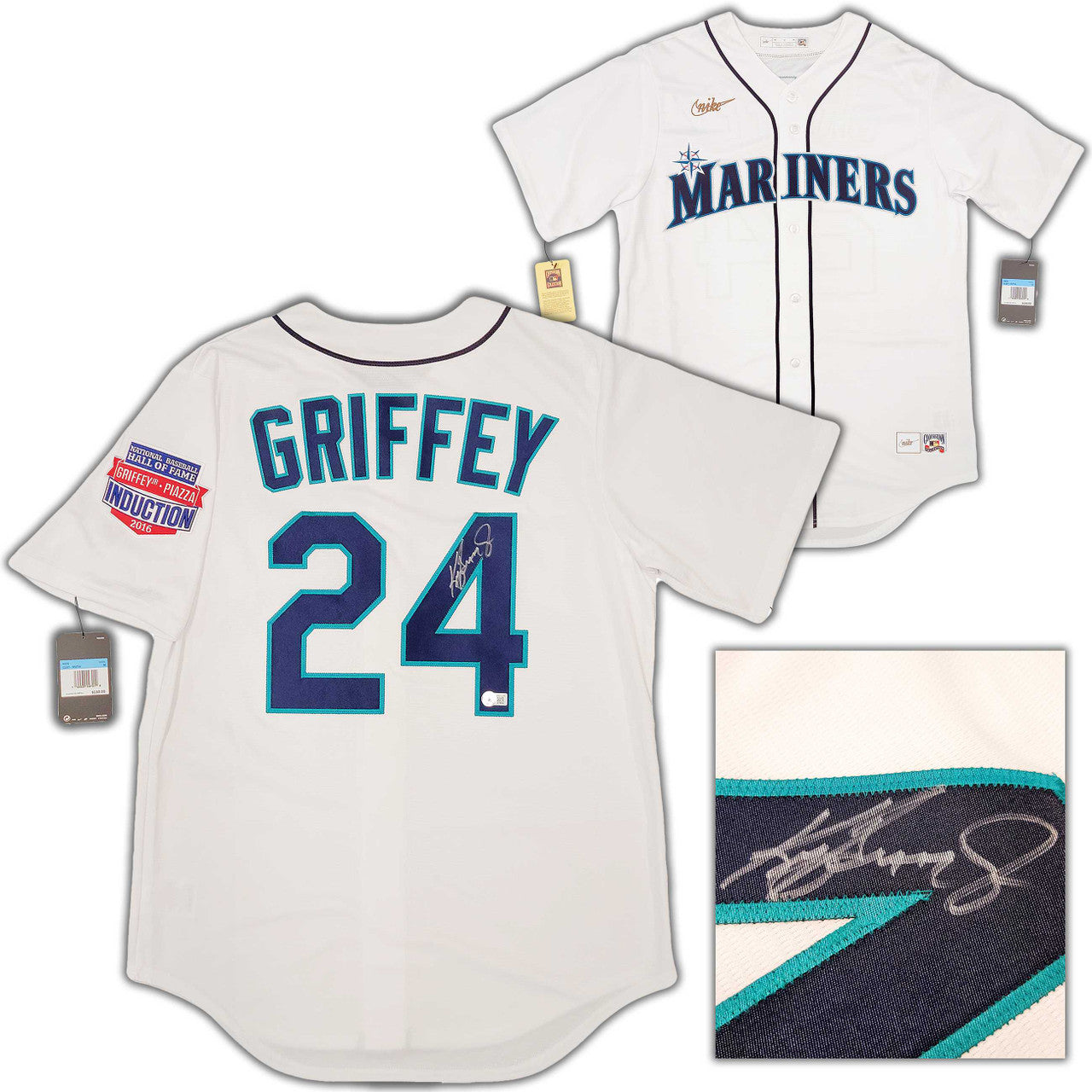 Seattle Mariners Ken Griffey Jr. Autographed White Nike Cooperstown Edition Jersey HOF Patch Size M Beckett BAS QR