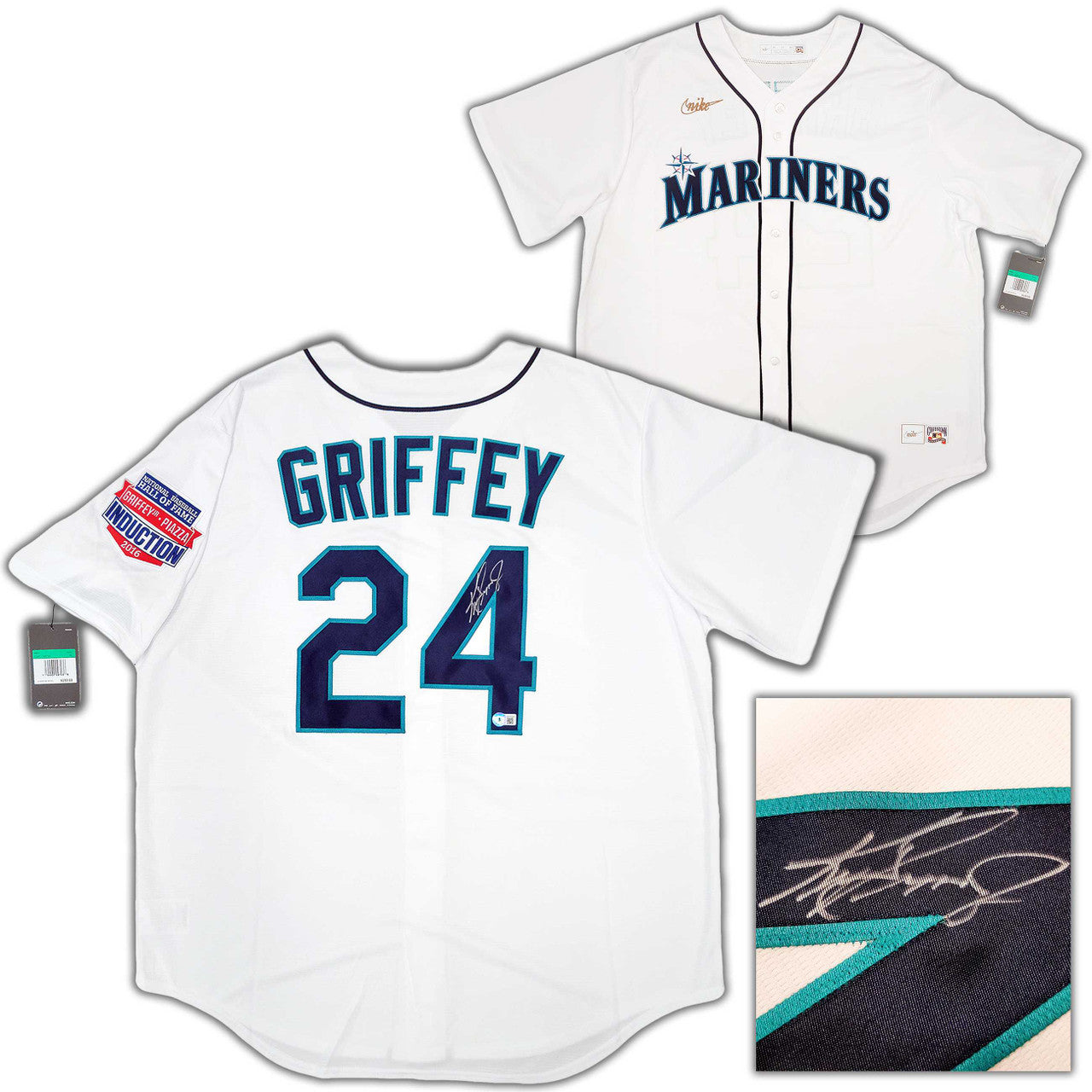 Seattle Mariners Ken Griffey Jr. Autographed White Nike Cooperstown Edition Jersey HOF Patch Size XL Beckett BAS QR