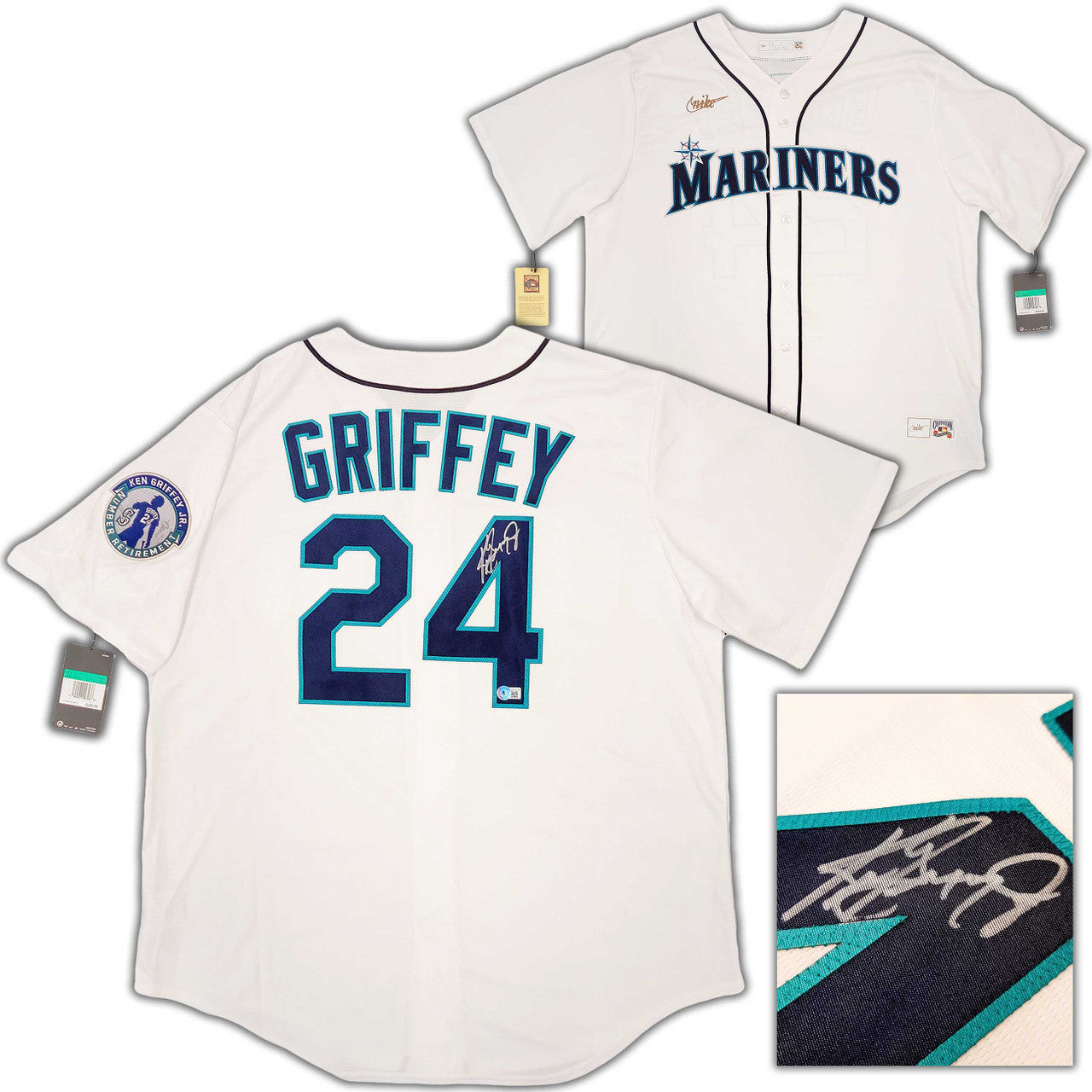 Ken Griffey Jr. Autographed Mariners White Nike Cooperstown Jersey w/Retirement Patch (M) – BAS QR