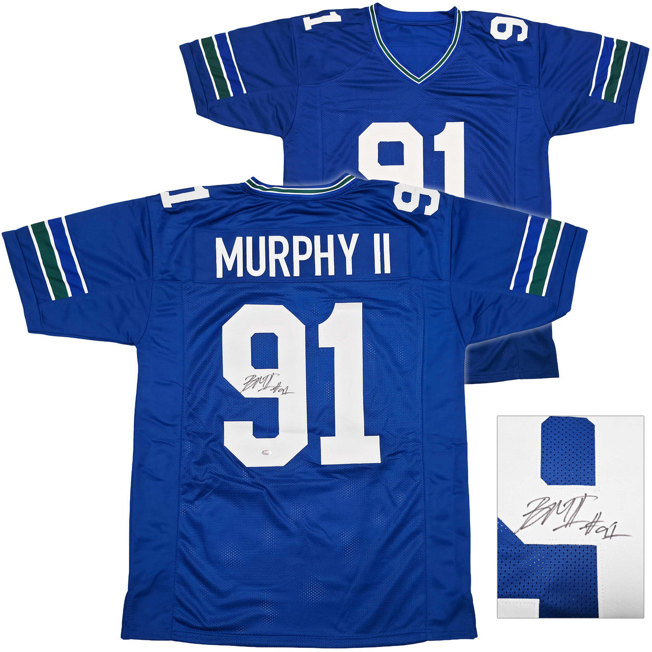 Seattle Seahawks Byron Murphy II Autographed Blue Throwback Jersey MCS Holo