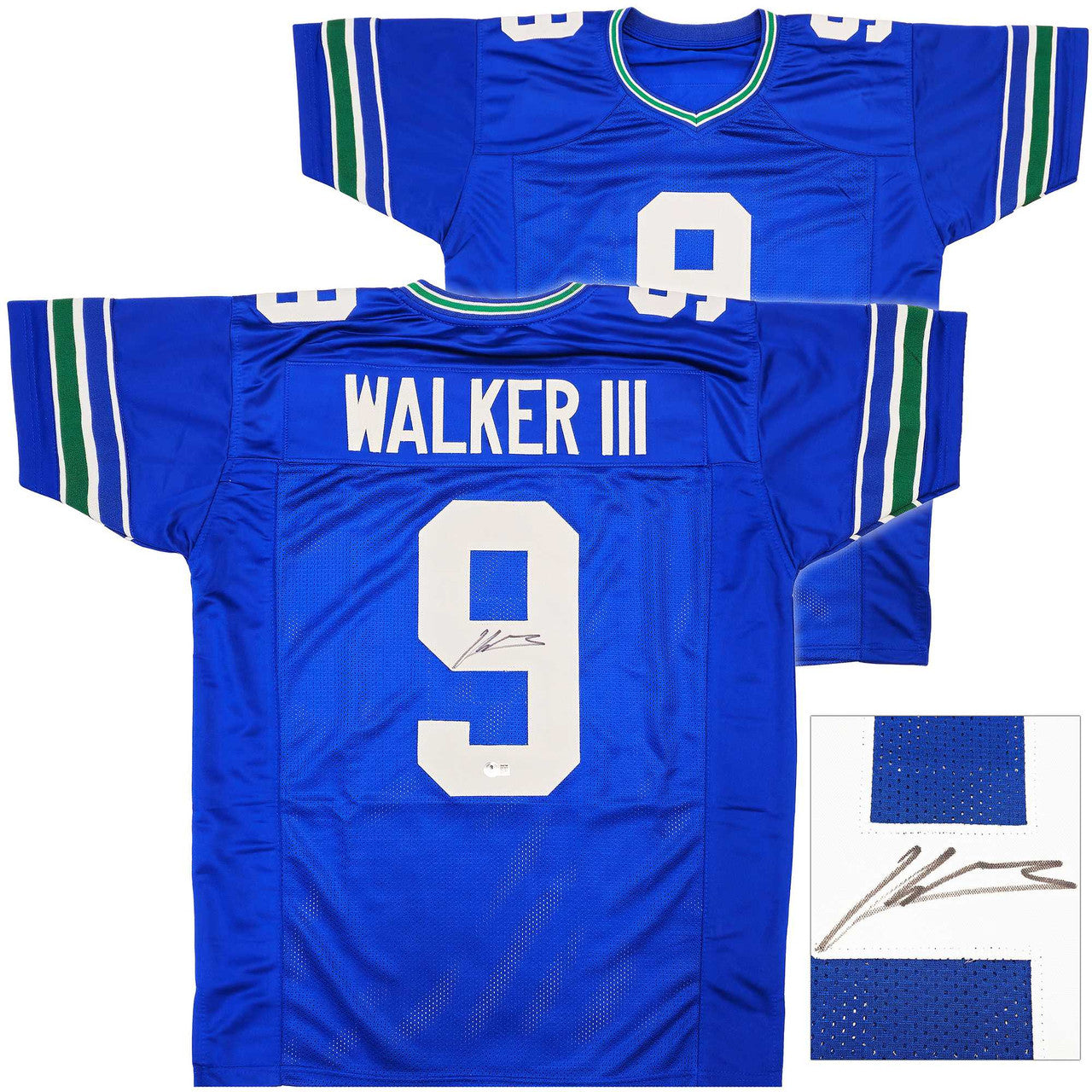 Seattle Seahawks Kenneth Walker III Autographed Blue Throwback Jersey – Beckett BAS Witness