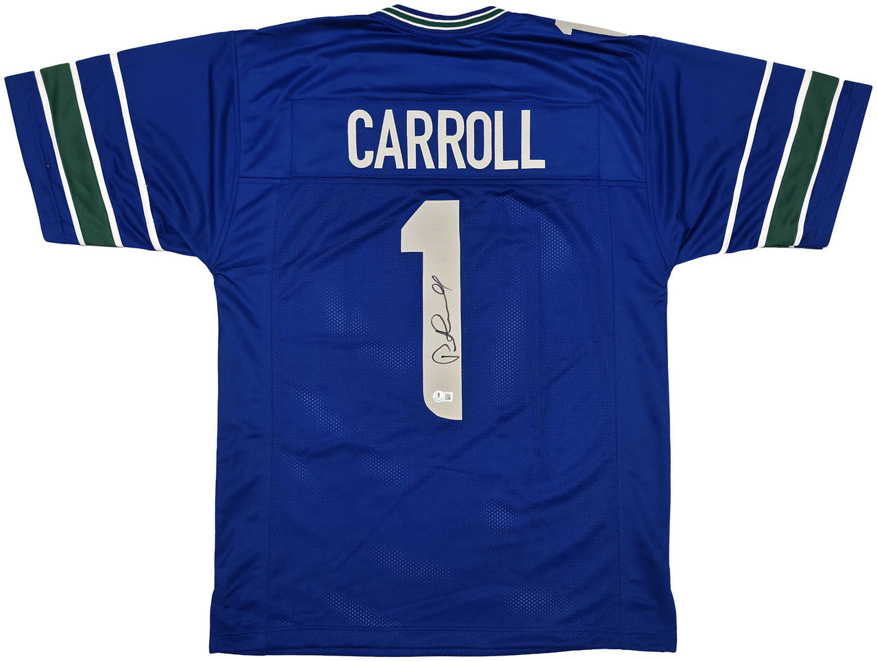 Seattle Seahawks Pete Carroll Autographed Blue Jersey Beckett BAS QR