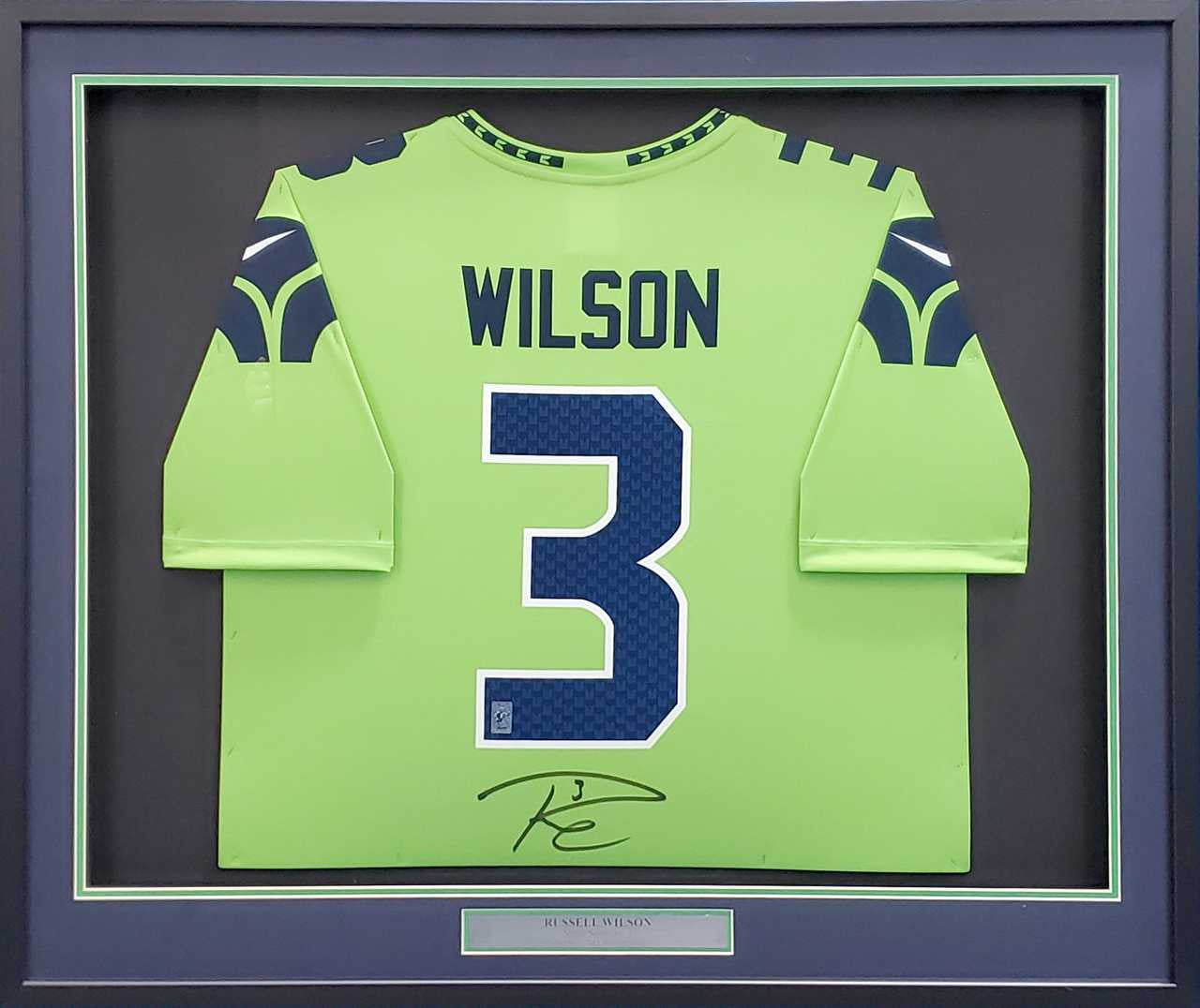 Russell Wilson Signed Seattle Seahawks Action Green Nike Framed Jersey – RW Holo