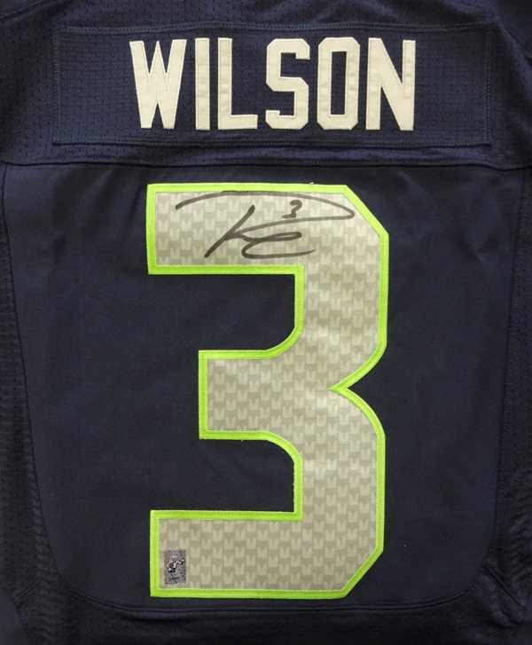 Seattle Seahawks Russell Wilson Autographed Blue Nike Elite Jersey Size 44 RW Holo