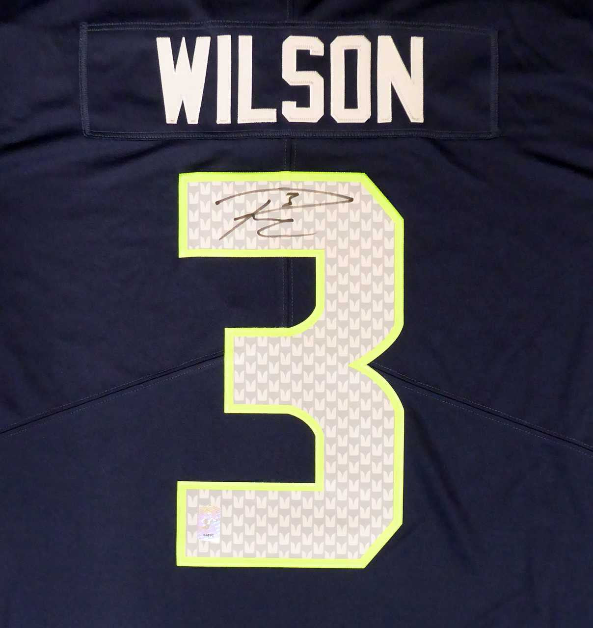 Seattle Seahawks Russell Wilson Autographed Blue Nike Twill Jersey Size XXL RW Holo