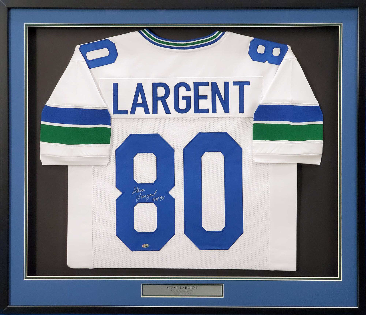 Seattle Seahawks Steve Largent Autographed Framed White Jersey "HOF 95" MCS Holo