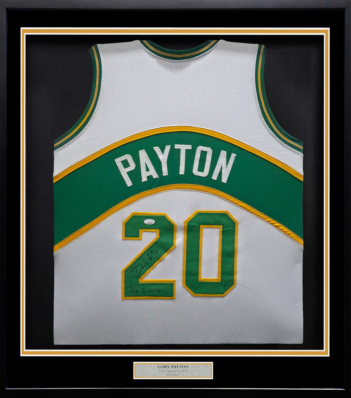 Seattle Super Sonics Gary Payton Autographed Framed White Jersey "The Glove" JSA