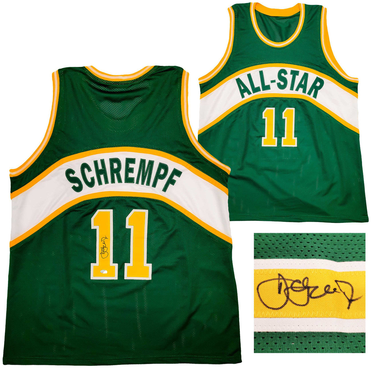 Seattle Supersonics Detlef Schrempf Autographed Green Jersey MCS Holo Stock #202421