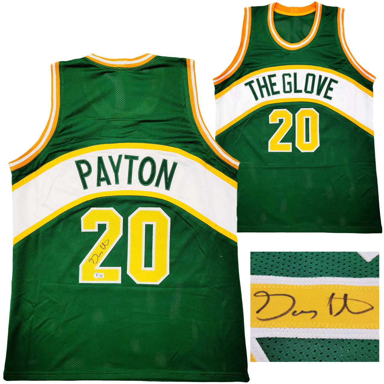 Seattle Supersonics Gary Payton Autographed Green Jersey Beckett BAS QR
