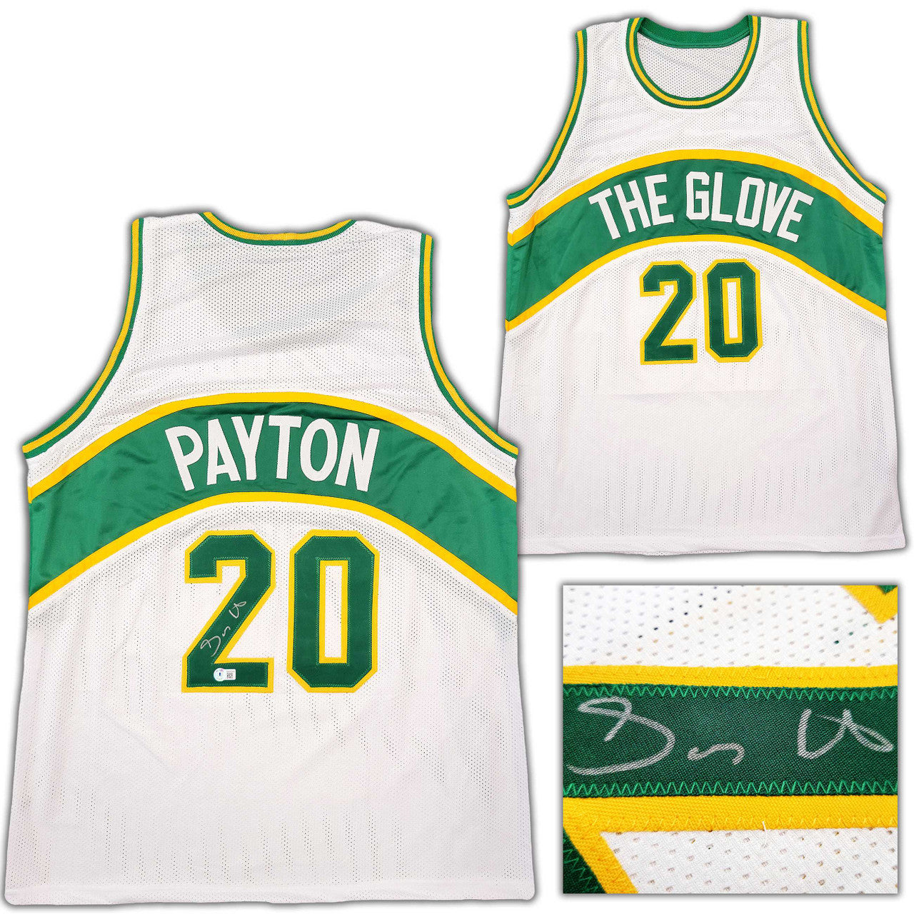 Seattle Supersonics Gary Payton Autographed White Jersey Beckett BAS QR