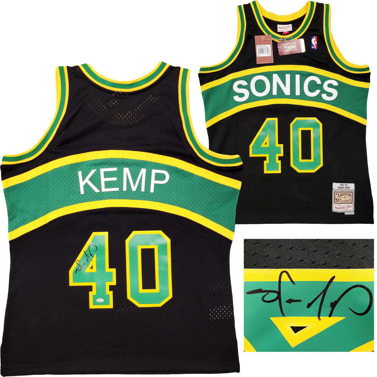 Seattle Supersonics Shawn Kemp Autographed Black Authentic Mitchell & Ness Hardwood Classics Swingman Jersey Size L MCS Holo Stock #203432