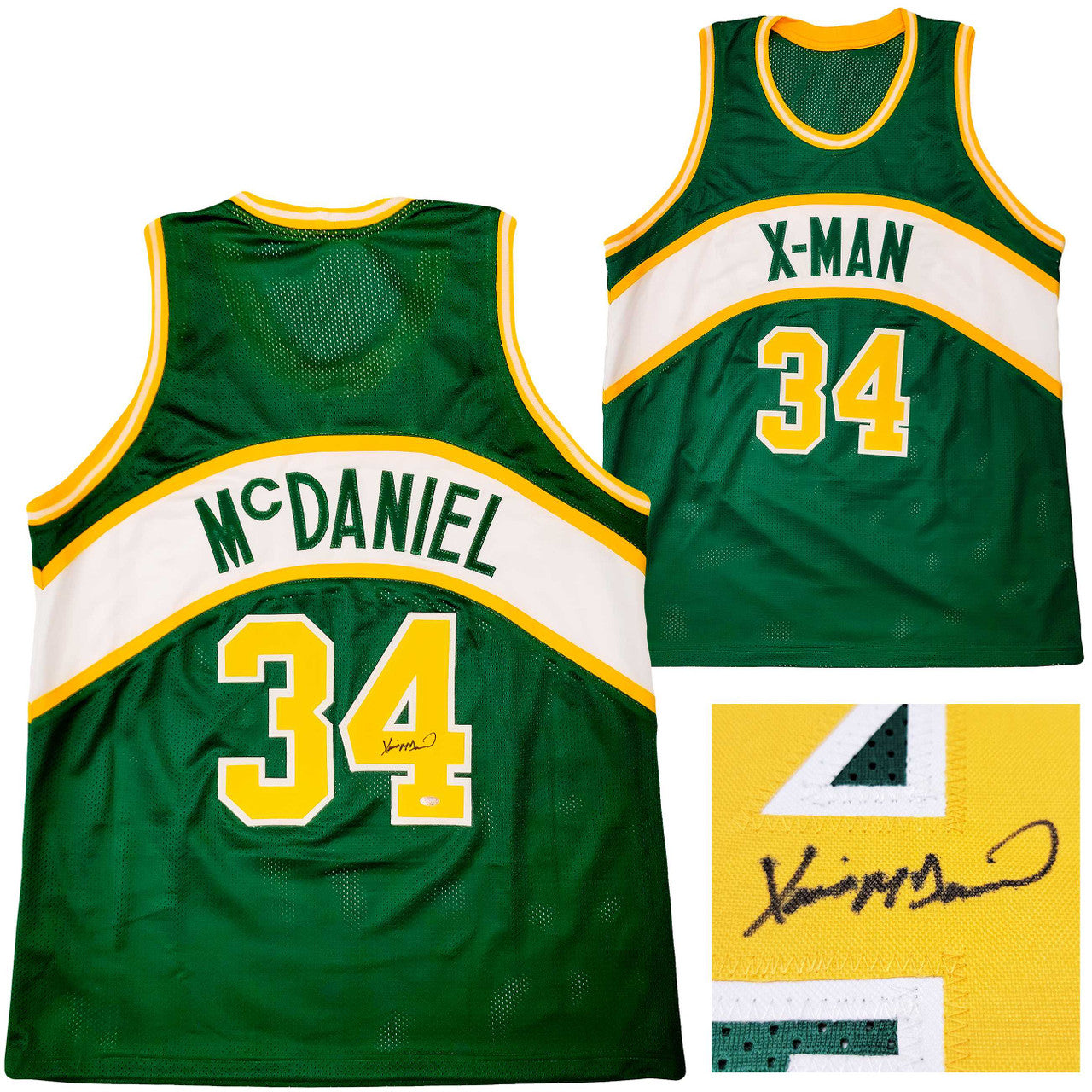 Seattle Supersonics Xavier McDaniel Autographed Green Jersey MCS Holo Stock #202418