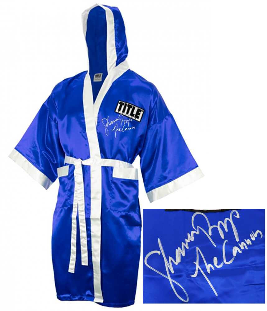 Shannon Briggs Signed Title Blue With White Trim Boxing Robe w/The Cannon - Schwartz Authenticated