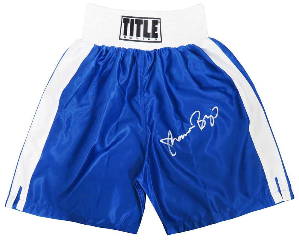 Shannon Briggs Signed Title Blue With White Trim Boxing Trunks - Schwartz Authenticated