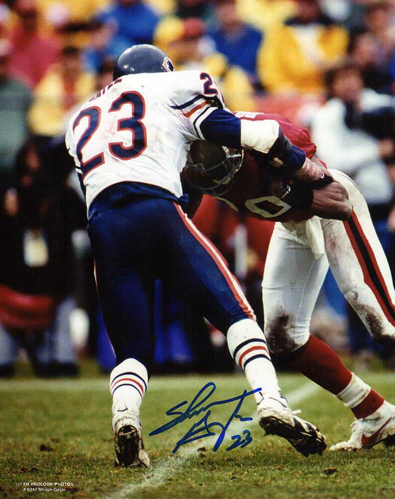 Shaun Gayle Signed Chicago Bears Tackle Action 8x10 Photo
