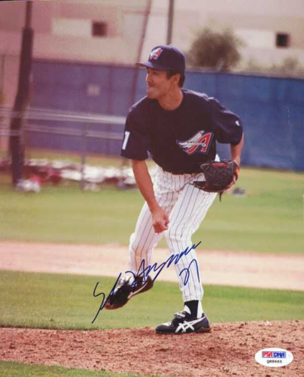 Shigetoshi Hasegawa Autographed 8x10 Photo Anaheim Angels PSA/DNA #Q88665