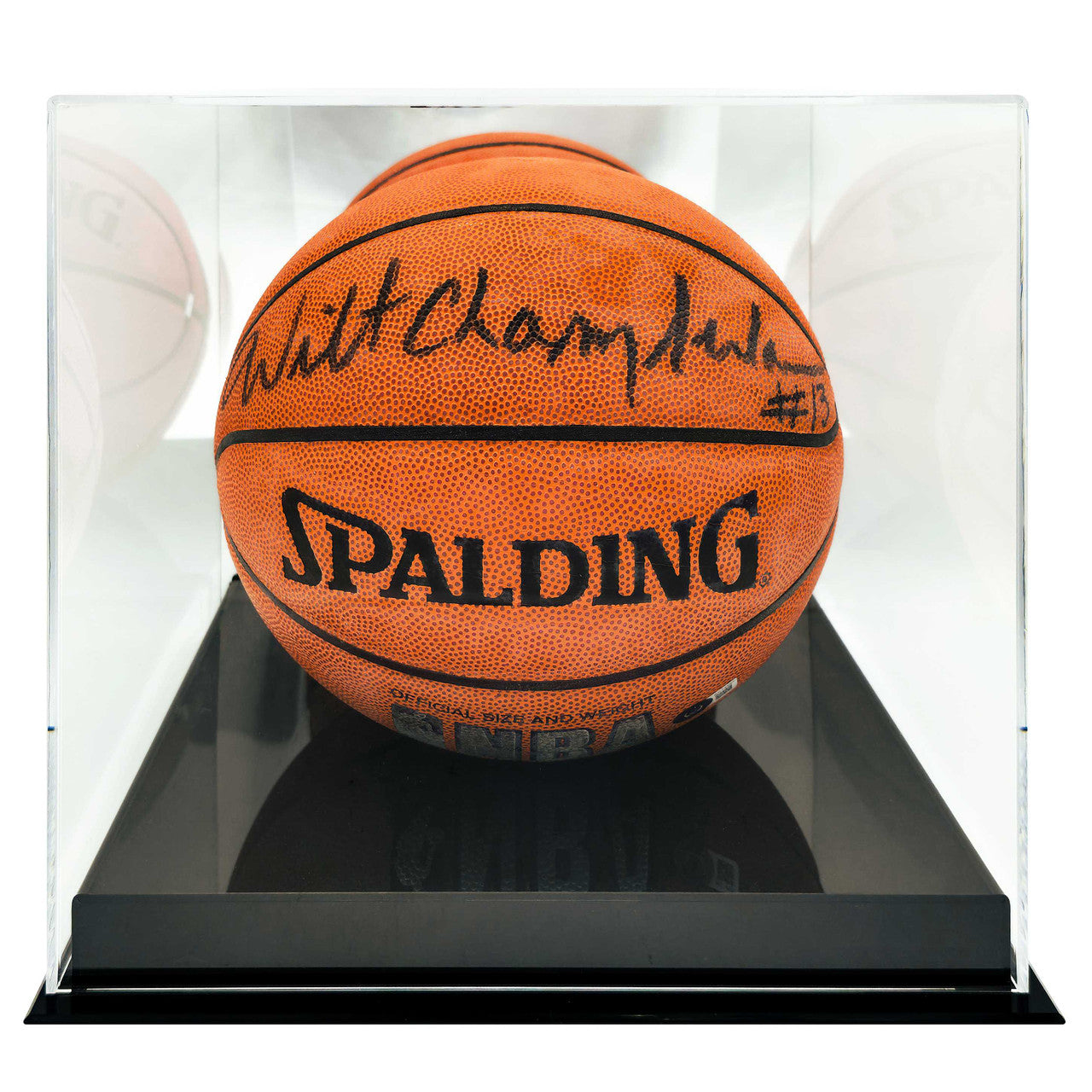 Single Acrylic Basketball Display Case - Black Base With Mirror Back