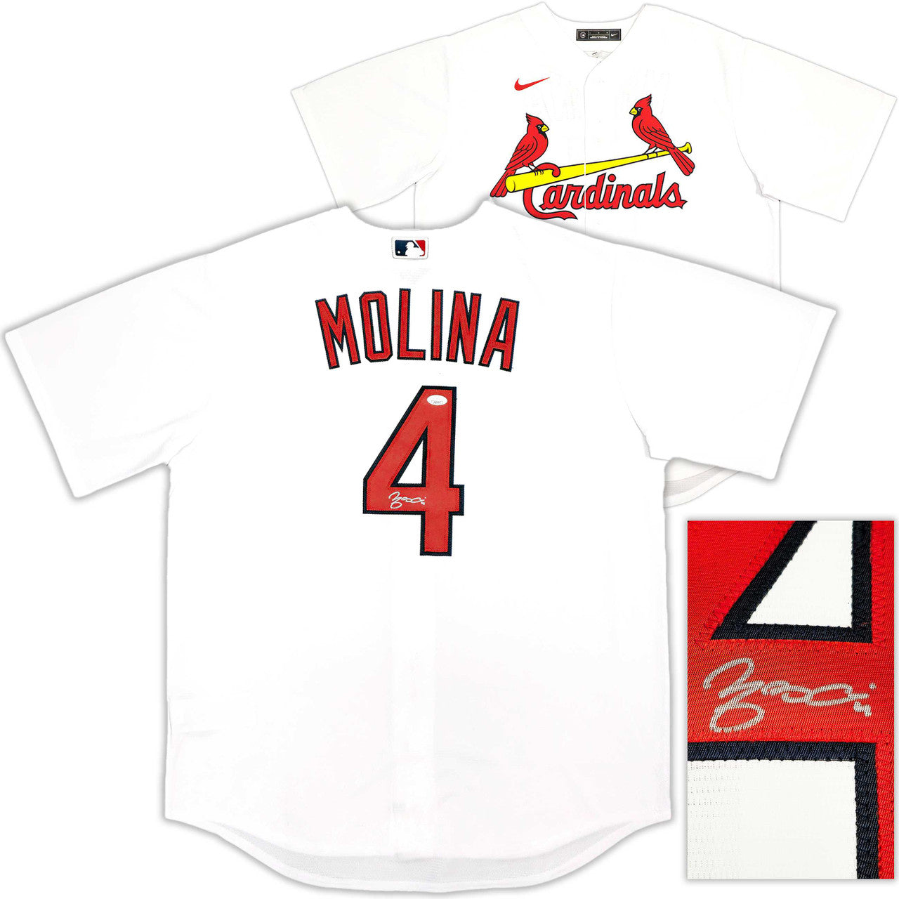 St. Louis Cardinals Yadier Molina Autographed White Nike Jersey Size Large JSA