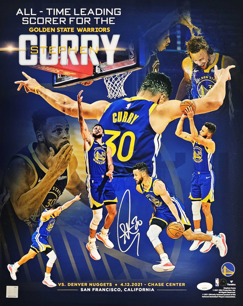 Stephen Curry Autographed 16x20 Photo Golden State Warriors All Time Leading Warriors Scorer Collage JSA