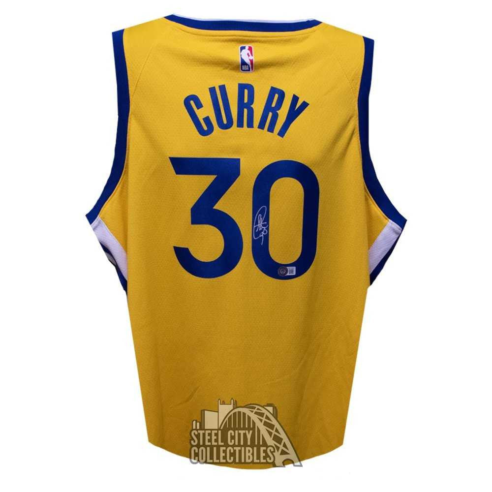 Stephen Curry Autographed Golden State Warriors Yellow Nike Swingman Jersey - BAS