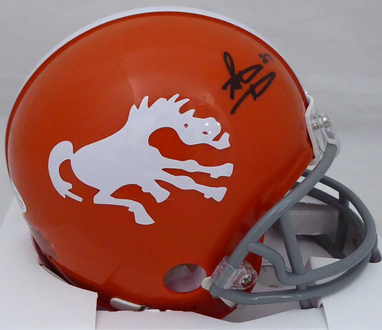 Steve Atwater Autographed Denver Broncos Throwback Orange Mini Helmet Beckett BAS