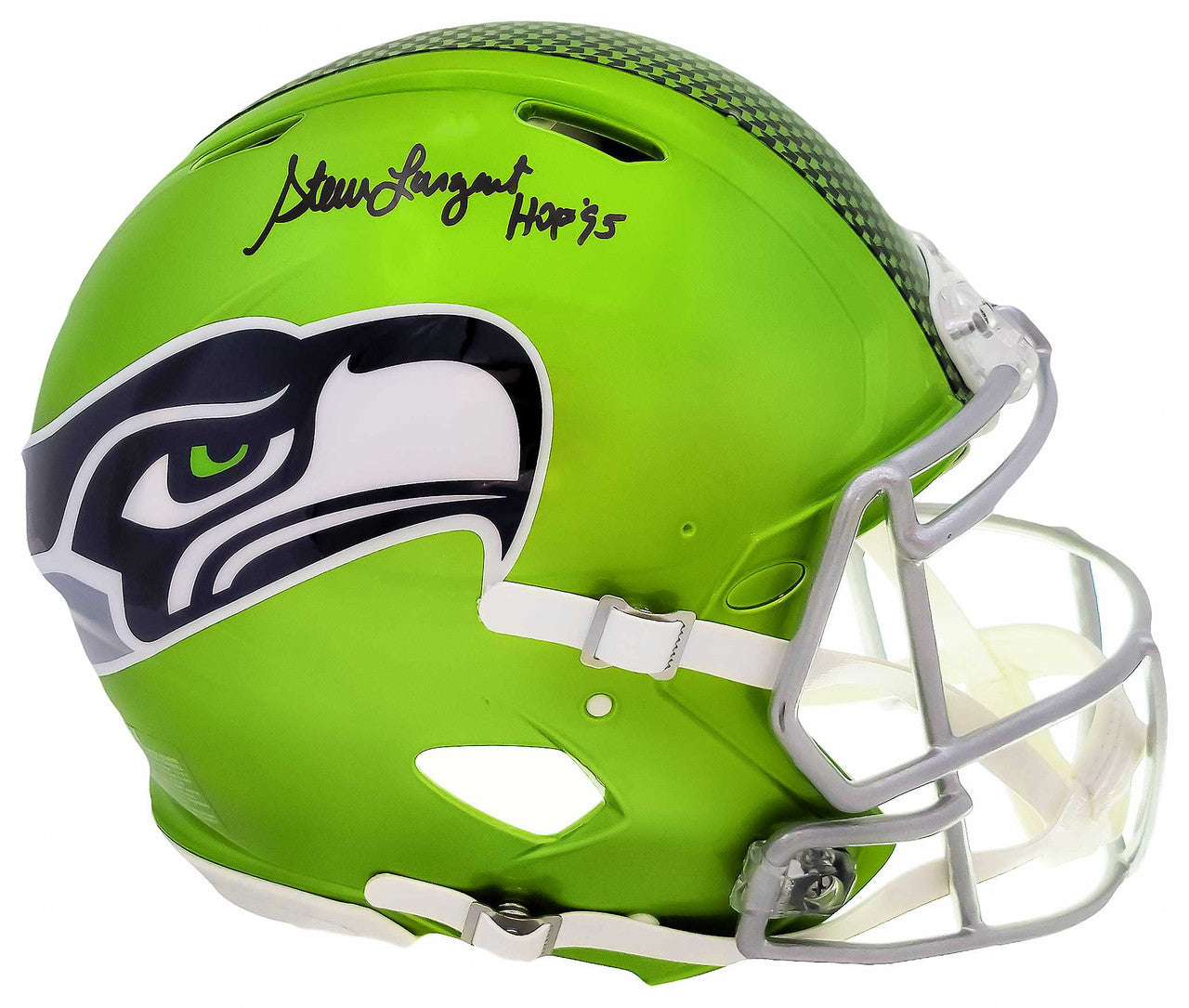 Steve Largent Autographed Seattle Seahawks Flash Green Full Size Authentic Speed Helmet "HOF 95" MCS Hologram