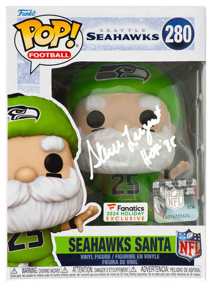 Steve Largent Signed Seattle Seahawks SANTA Funko Pop Doll #280 w/HOF'95 - Schwartz Authenticated
