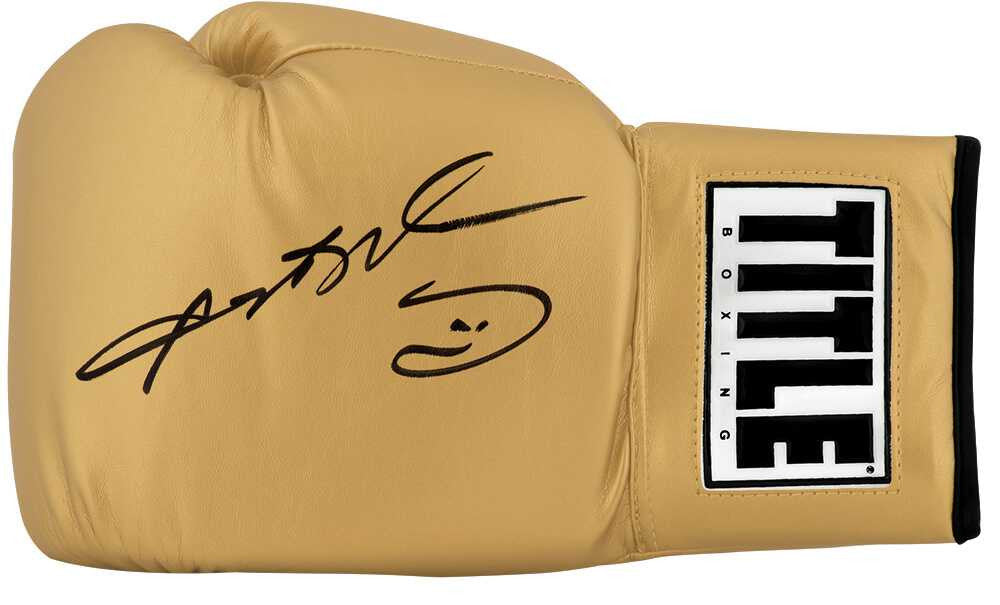 Sugar Ray Leonard Signed Title Gold Boxing Glove - Schwartz Authenticated