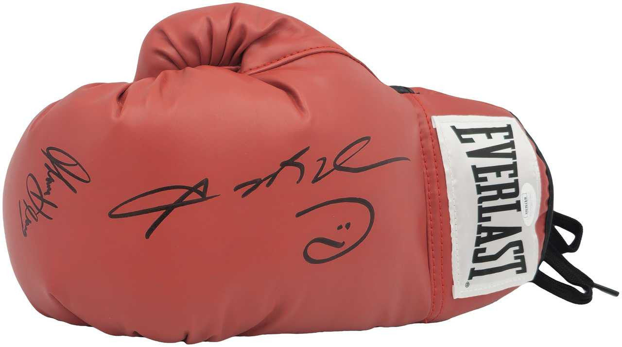 Sugar Ray Leonard & Thomas "Hitman" Hearns Autographed Red Everlast Boxing Glove LH JSA